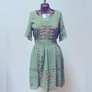 Anthropologie Pale moss green silk organza lacy dress (6)